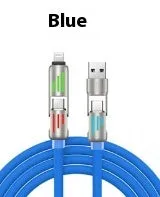 240W four-in-one fast charge cable with colourful breathing light, silicone material, Lightning and USB-C connectors, available in 1m 1.5m 2m lengths