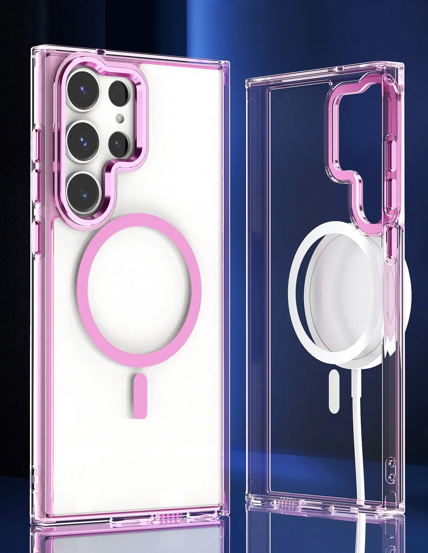 Semi-transparent magnetic phone case with hardware camera ring for Samsung in transparent black