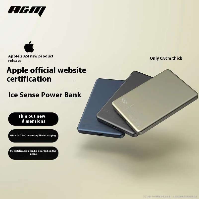 Ultra thin magnetic power bank in titanium blue with wireless charging pad on front