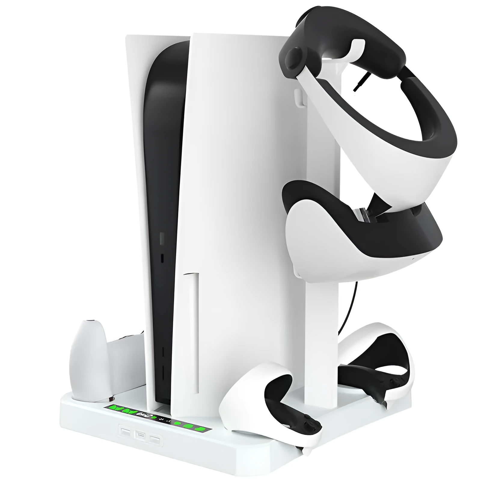 PS5 PSVR2 multifunctional cooling pad base with game disc and helmet storage rack in ABS material