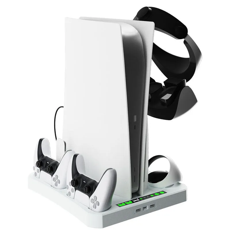 PS5 PSVR2 multifunctional cooling pad base with game disc and helmet storage rack in ABS material