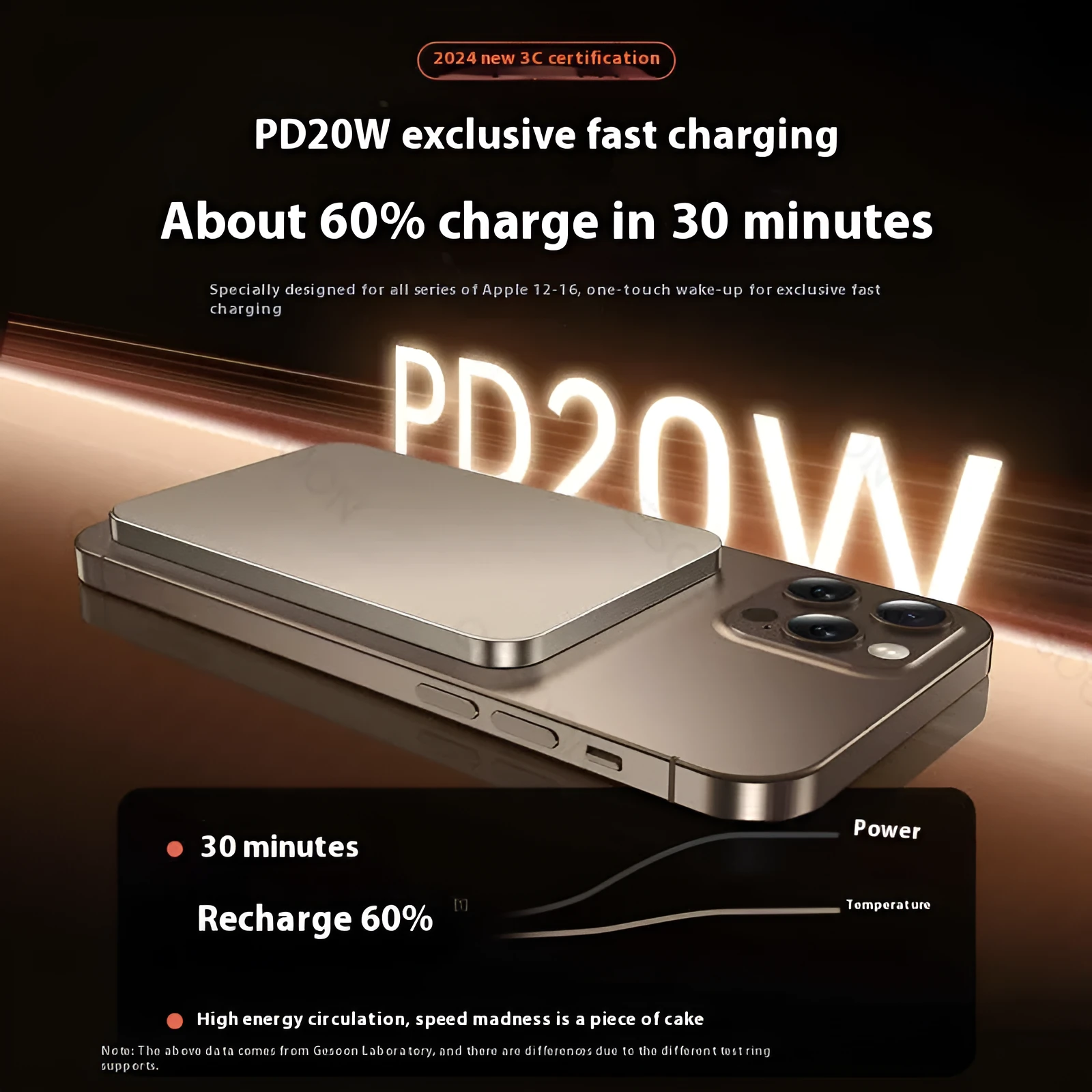 Small portable mini magnetic power bank with aluminium alloy shell in black colour, 10000mAh capacity