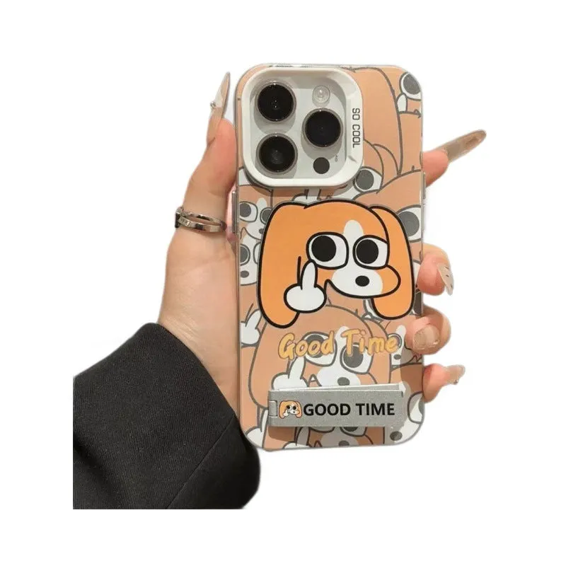 Hard PC cartoon dog pattern phone case for Apple iPhone with double-layer anti-fall protection