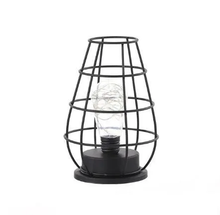 Minimalist hollow wrought iron table lamp with warm white LED light in decorative bottle style