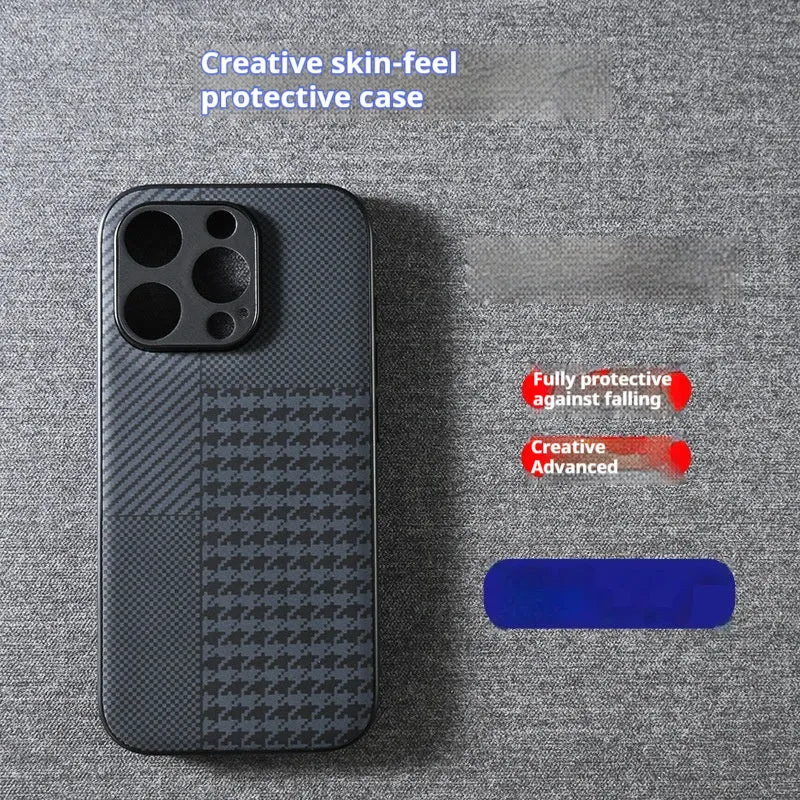 Black creative anti-fall imitation leather phone case for iPhone with wave pattern, shockproof and fingerprint-proof design.