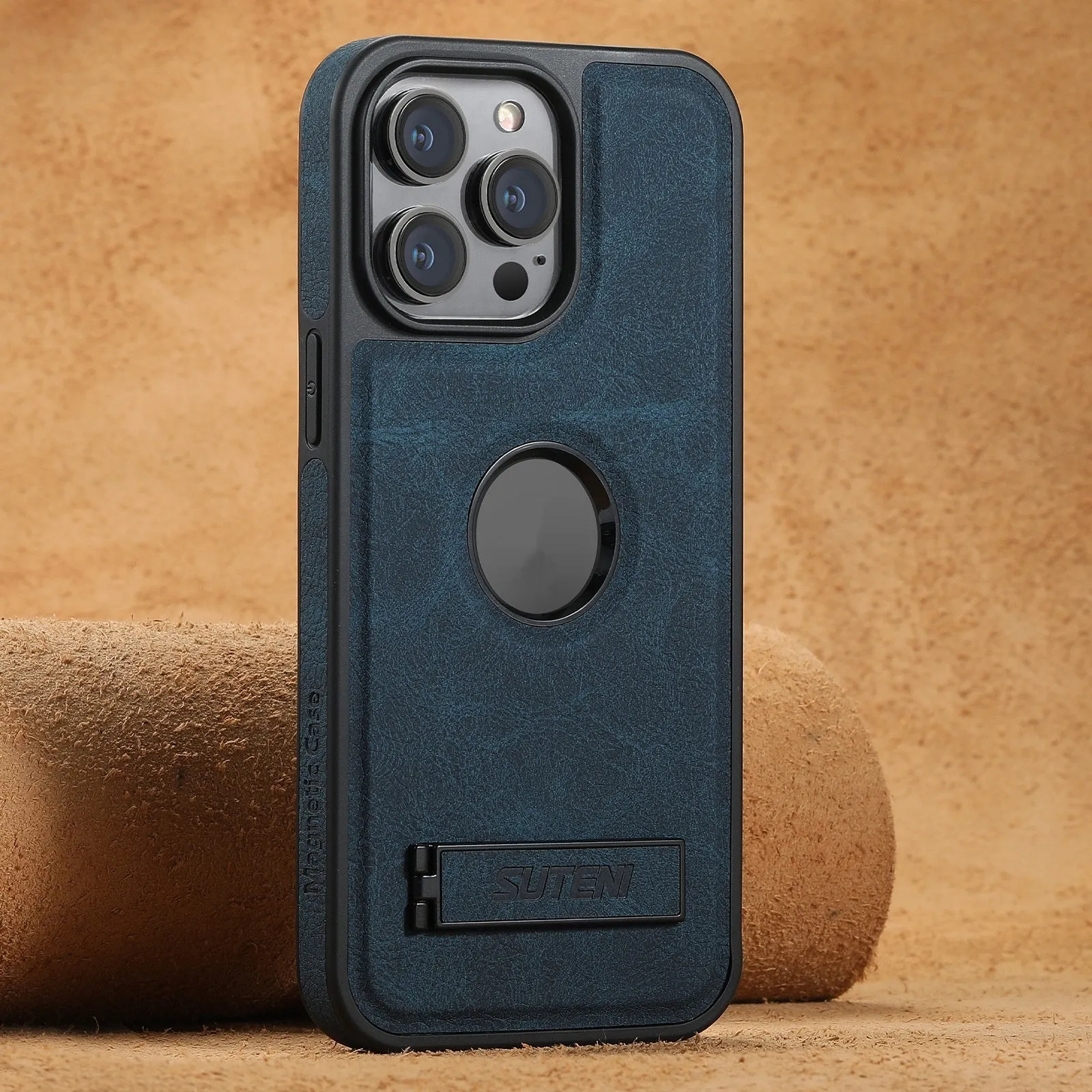 Handmade PU TPU magnetic phone case with stand for Apple iPhone in oil wax brown finish