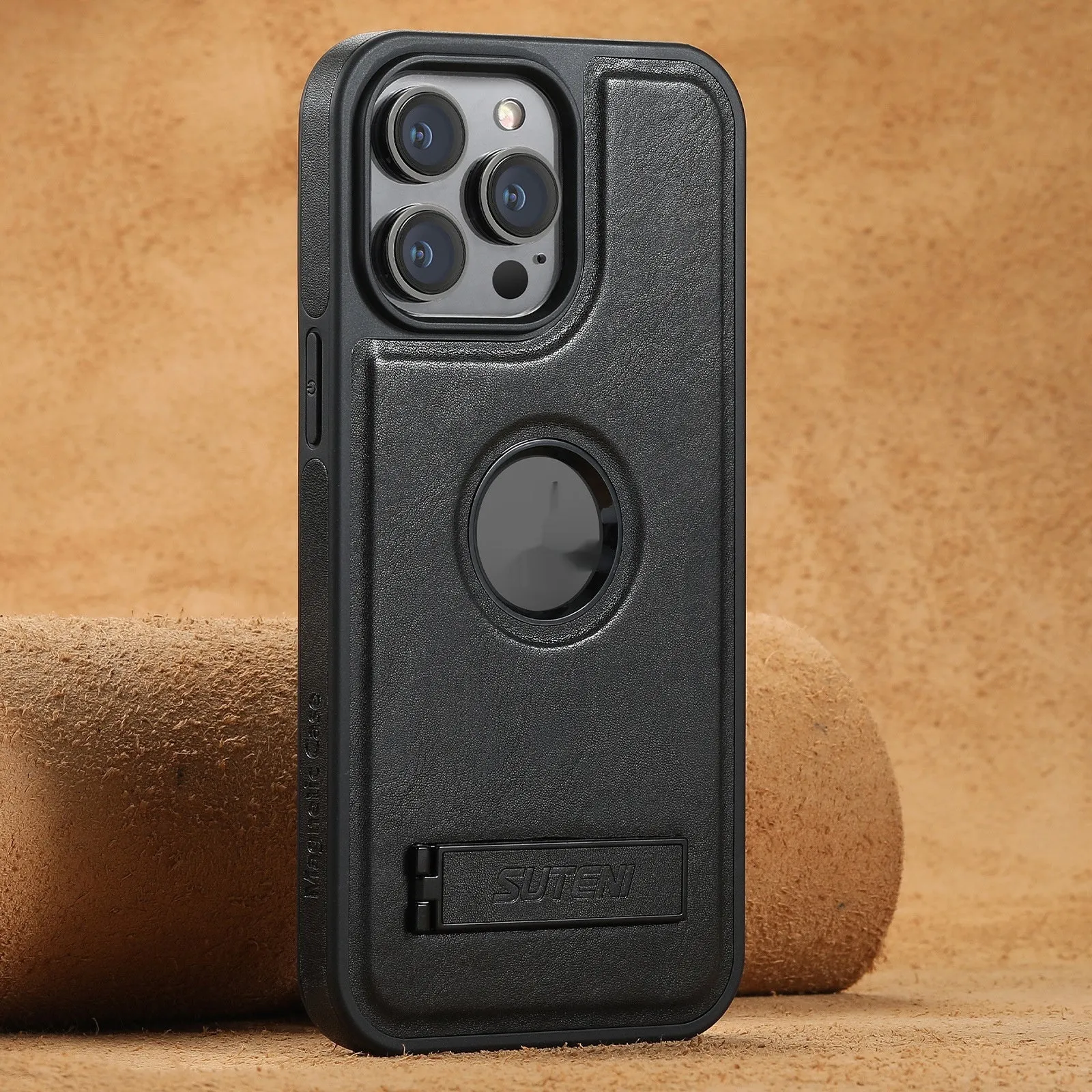 Handmade PU TPU magnetic phone case with stand for Apple iPhone in oil wax brown finish