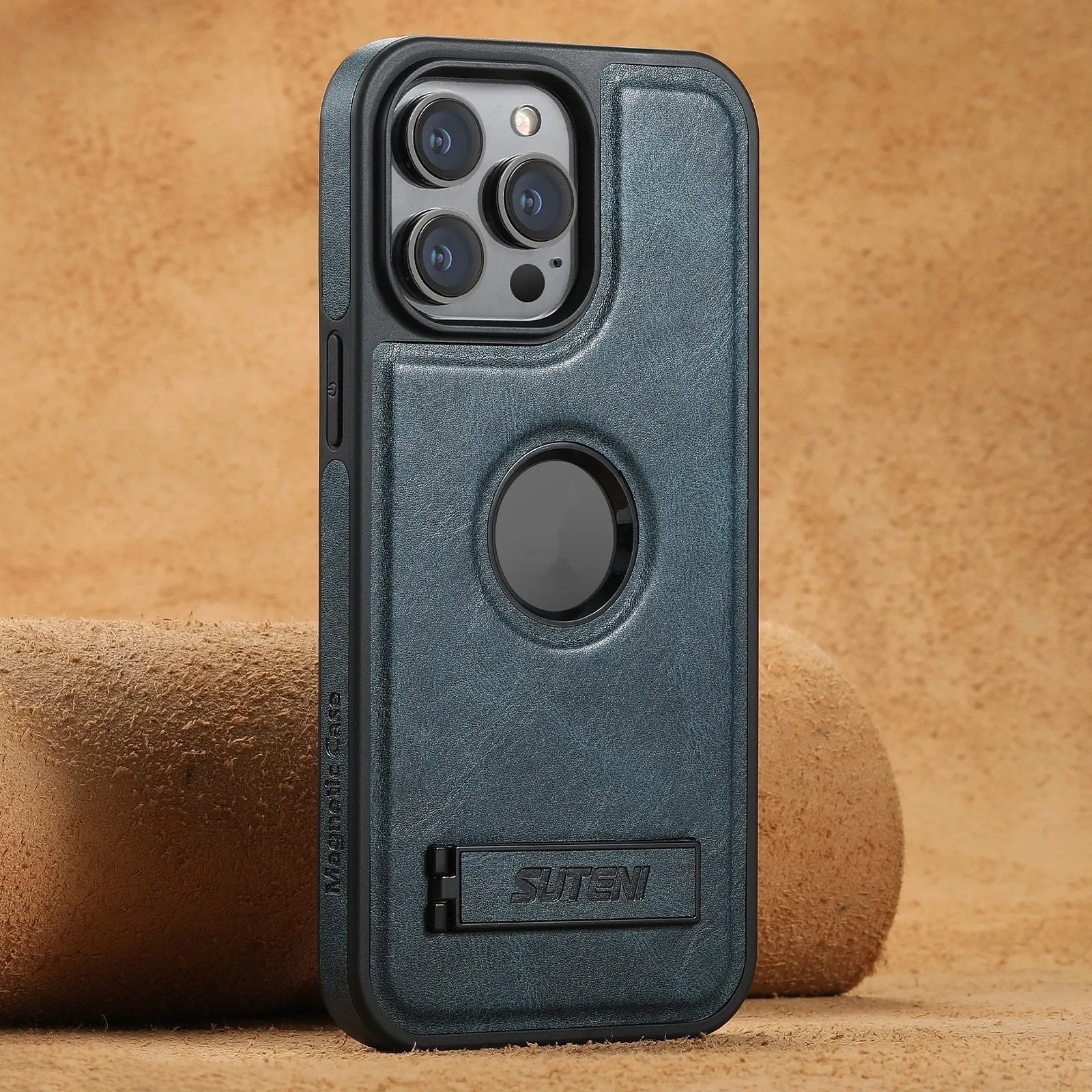 Handmade PU TPU magnetic phone case with stand for Apple iPhone in oil wax brown finish