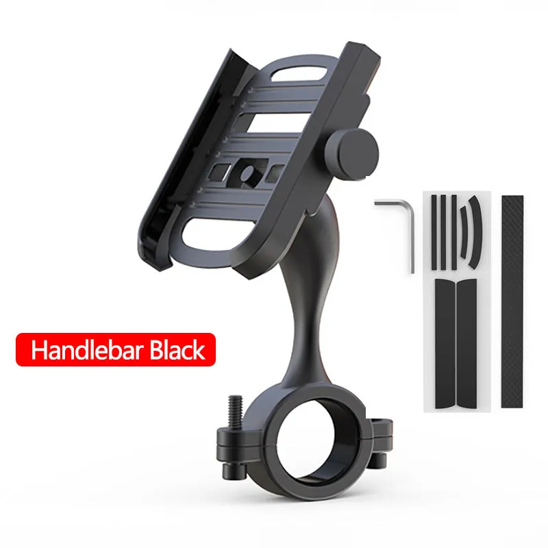 Aluminum alloy motorcycle bike phone holder with double adjustment joints attached to handlebar, blue finish