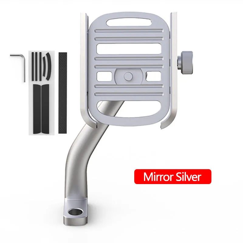 Aluminum alloy motorcycle bike phone holder with double adjustment joints attached to handlebar, blue finish