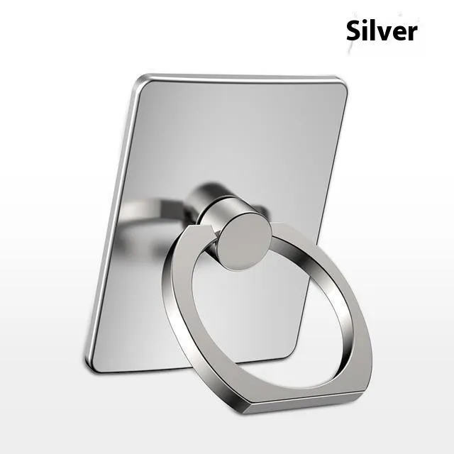 Rotatable paste-type desktop phone ring bracket with strong adsorption metal ring in Aurora silver on a phone back