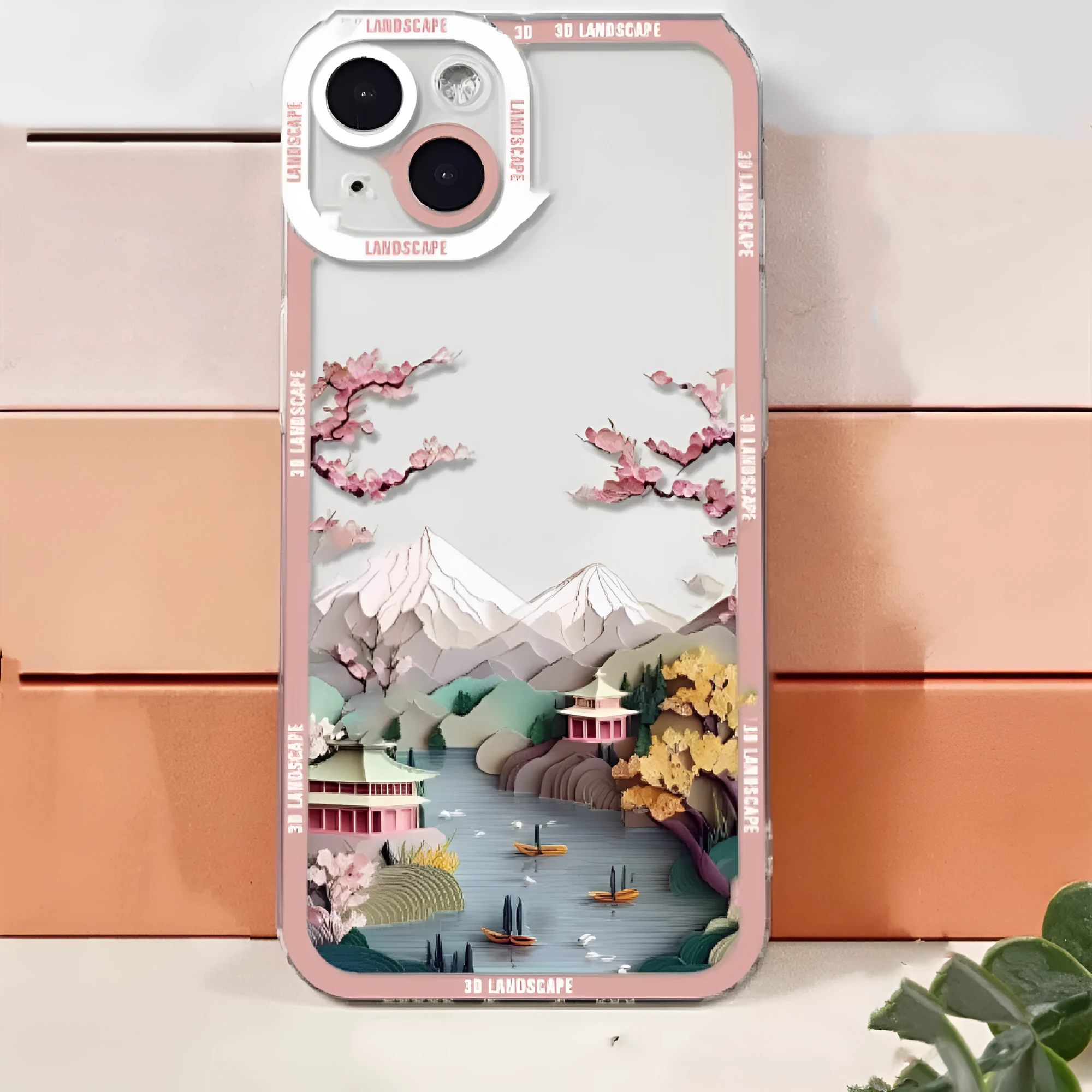 3D landscape silicone phone case in dark grey for iPhone