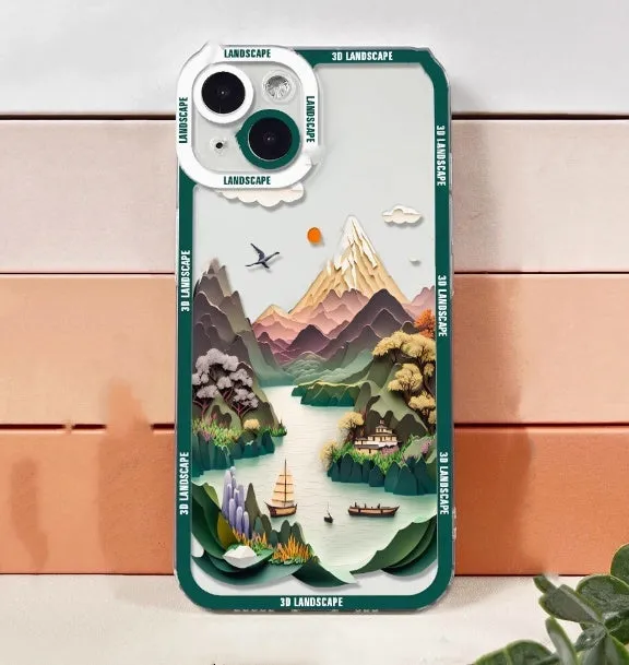 3D landscape silicone phone case in dark grey for iPhone