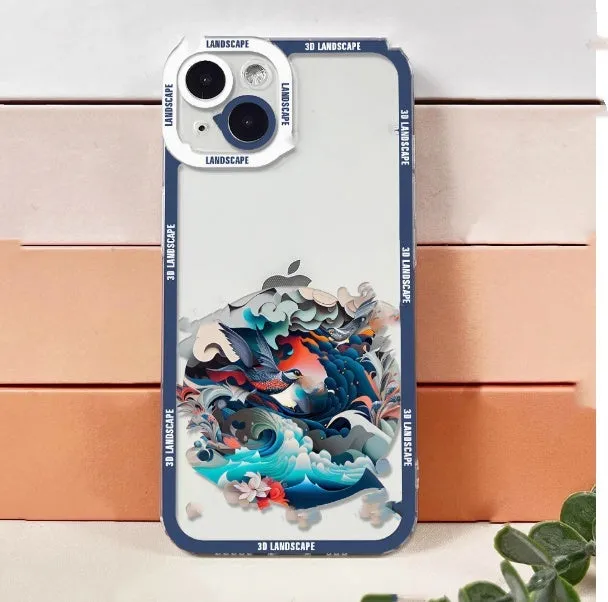 3D landscape silicone phone case in dark grey for iPhone