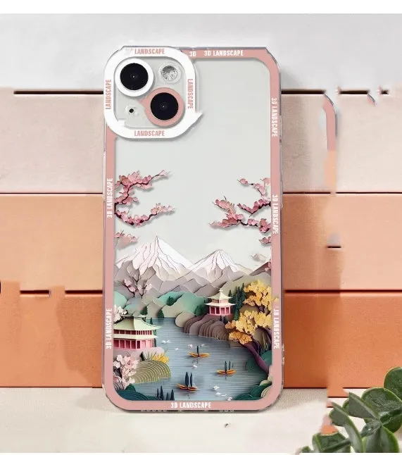 3D landscape silicone phone case in dark grey for iPhone