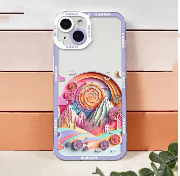 3D landscape silicone phone case in dark grey for iPhone