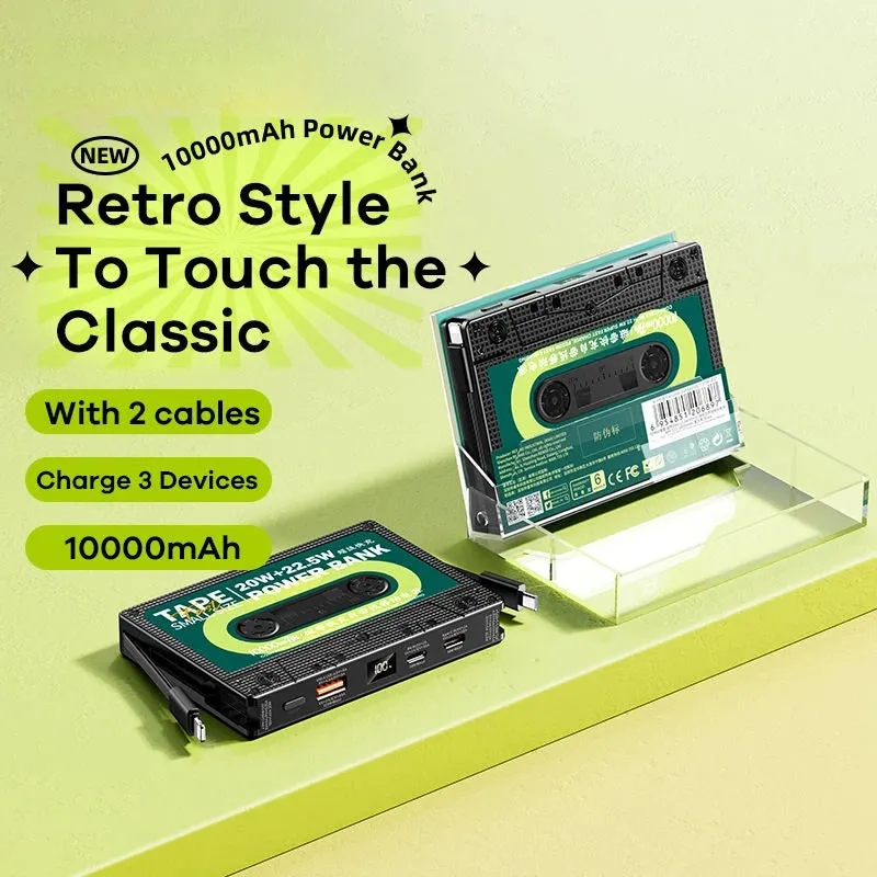 Remax Tape 10 000mAh large capacity portable power bank with retro design and two-way fast charge, black