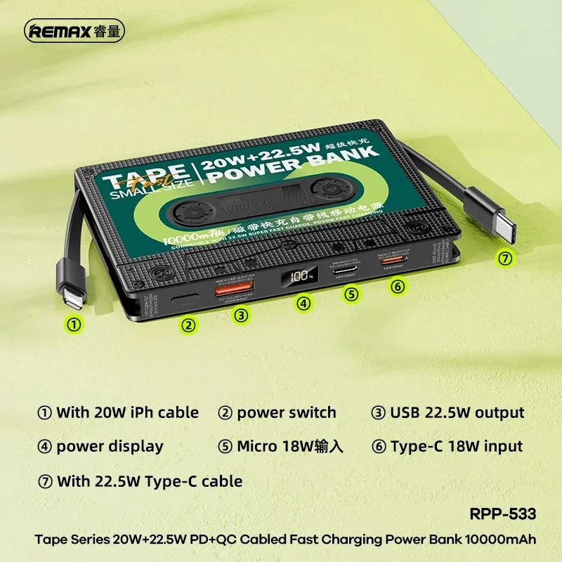 Remax Tape 10 000mAh large capacity portable power bank with retro design and two-way fast charge, black