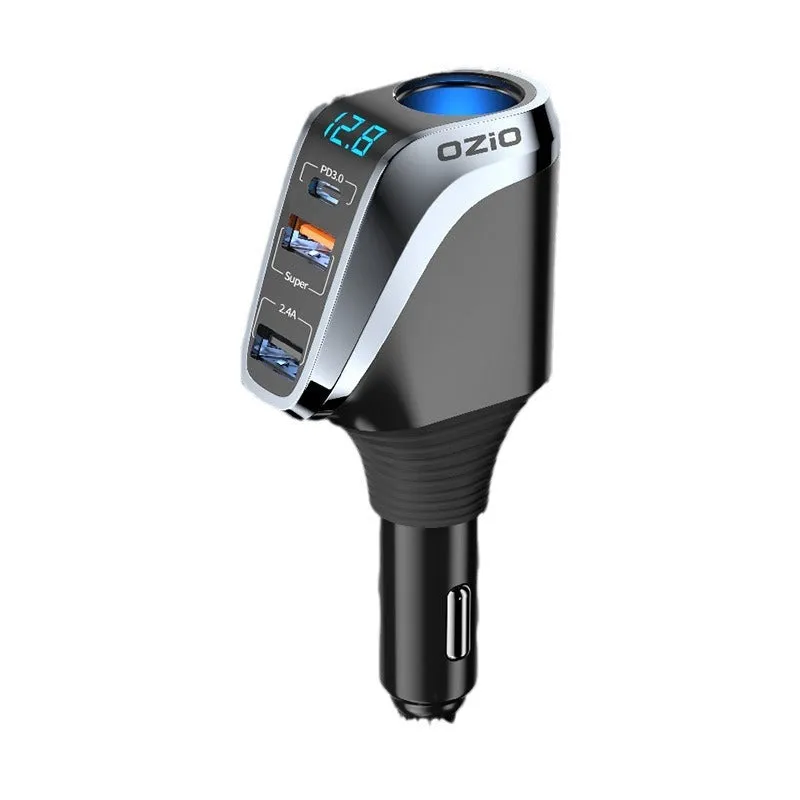 Quick charging car cigarette lighter with one to three conversion plug, wireless pad, and USB output in silver