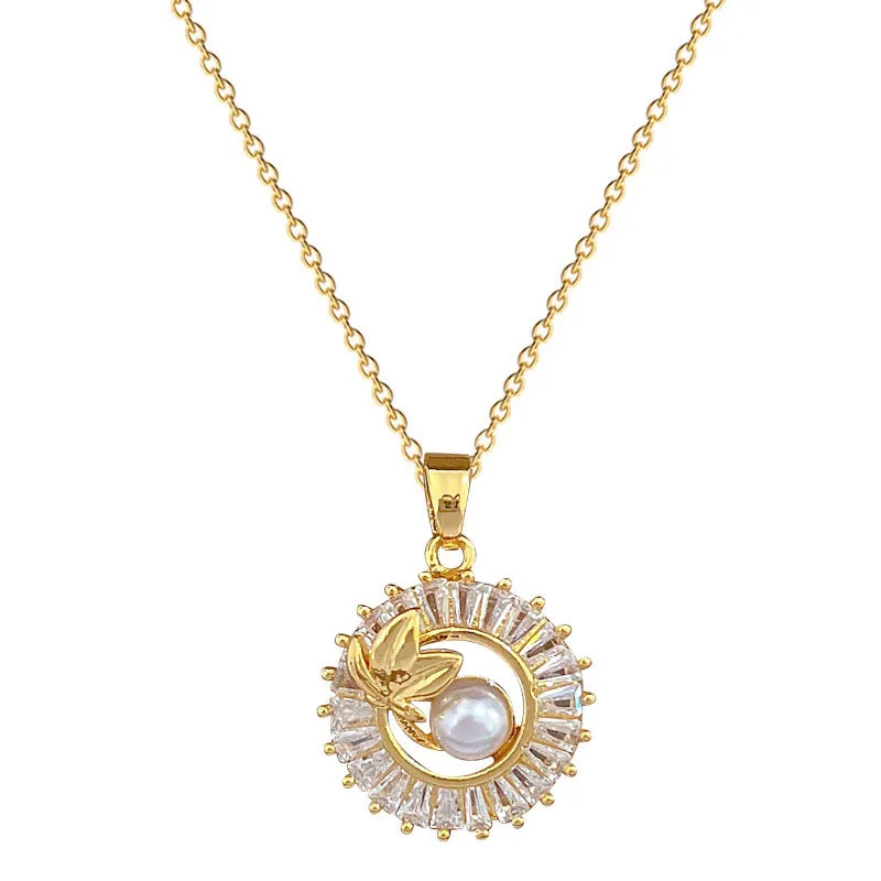 Women's geometric jewellery set with square full diamond motif, leaf design, titanium steel chain, and gold-plated copper pendant and earrings.
