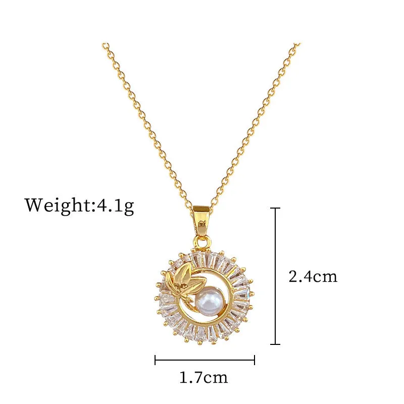 Women's geometric jewellery set with square full diamond motif, leaf design, titanium steel chain, and gold-plated copper pendant and earrings.