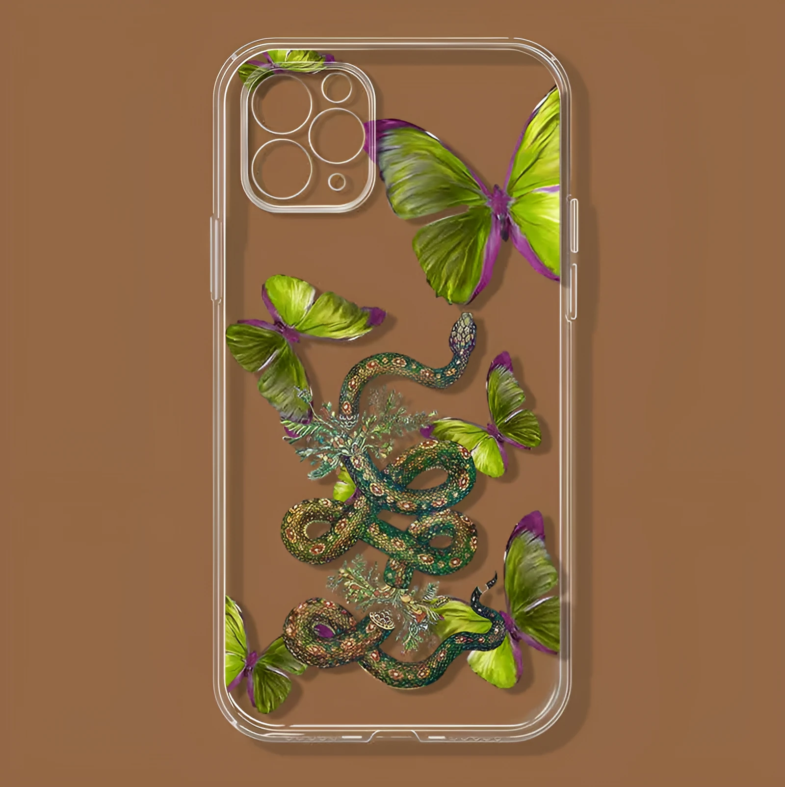 Creative funny butterfly snake silicone phone case for iPhone, transparent frosted finish