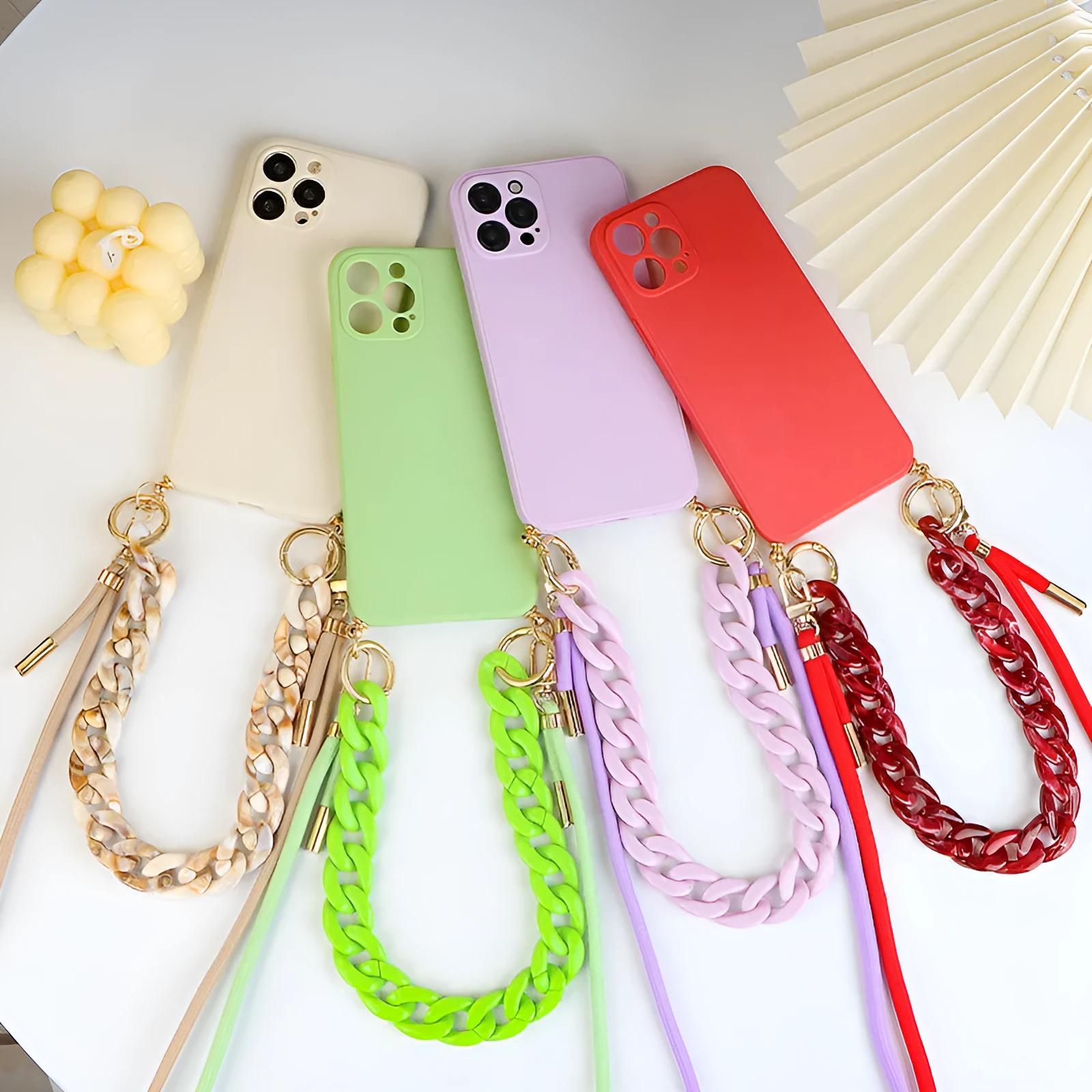 Crossbody solid colour TPU phone case with fine hole texture and lanyard chain for iPhone 16 series