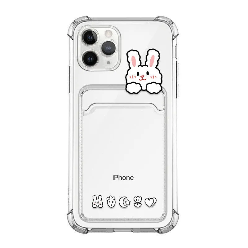 Cartoon artwork transparent TPU phone case with card holder slot for iPhone