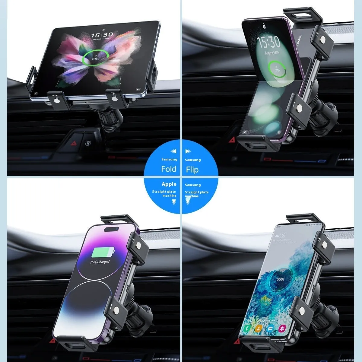 New car wireless charger mobile phone holder in alloy, universal style with 360-degree rotation