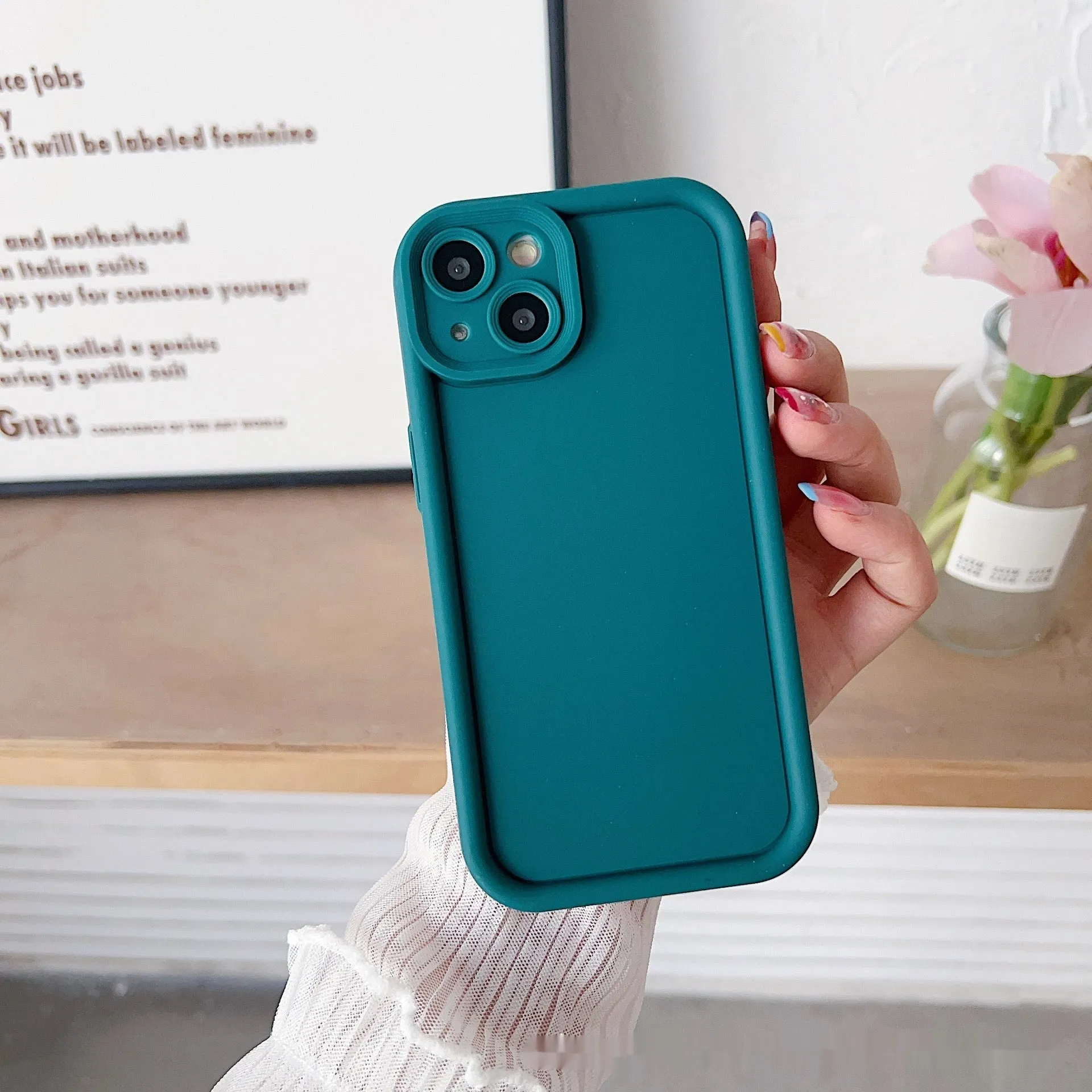 Frosted TPU phone case for Xiaomi with bracket and lanyard holes, solid colour soft shell