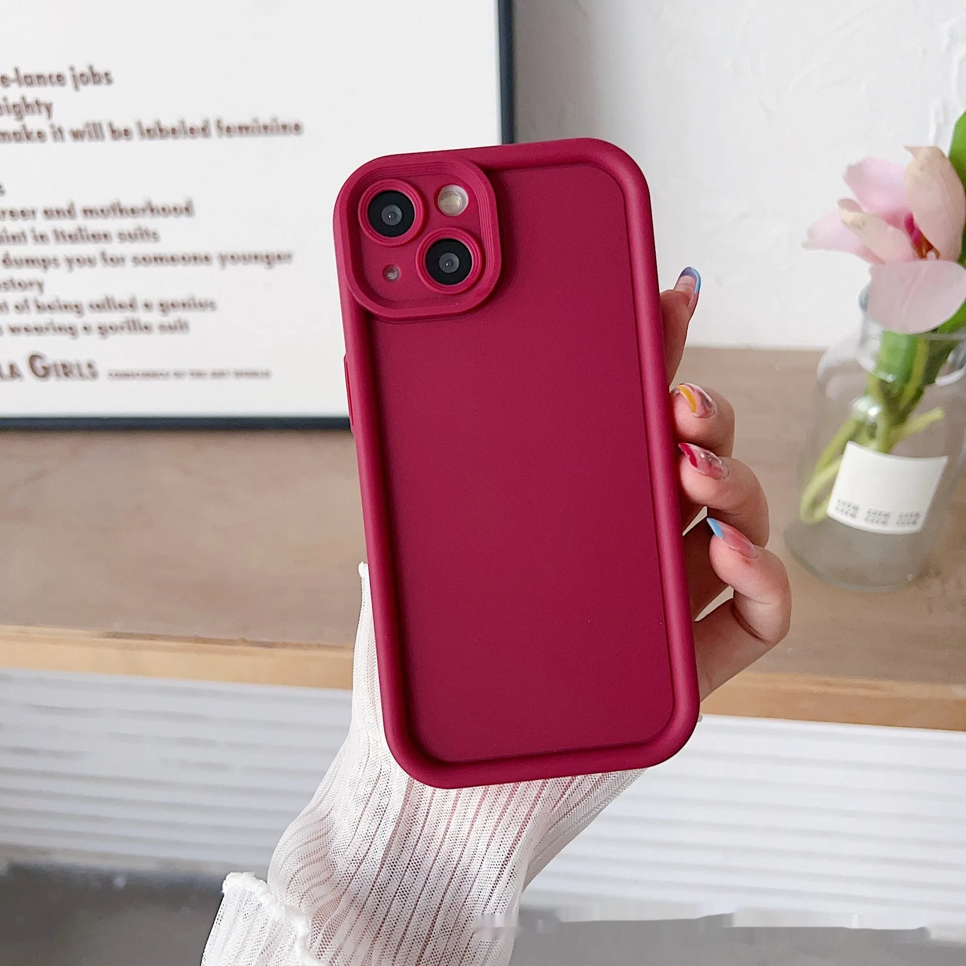 Frosted TPU phone case for Xiaomi with bracket and lanyard holes, solid colour soft shell