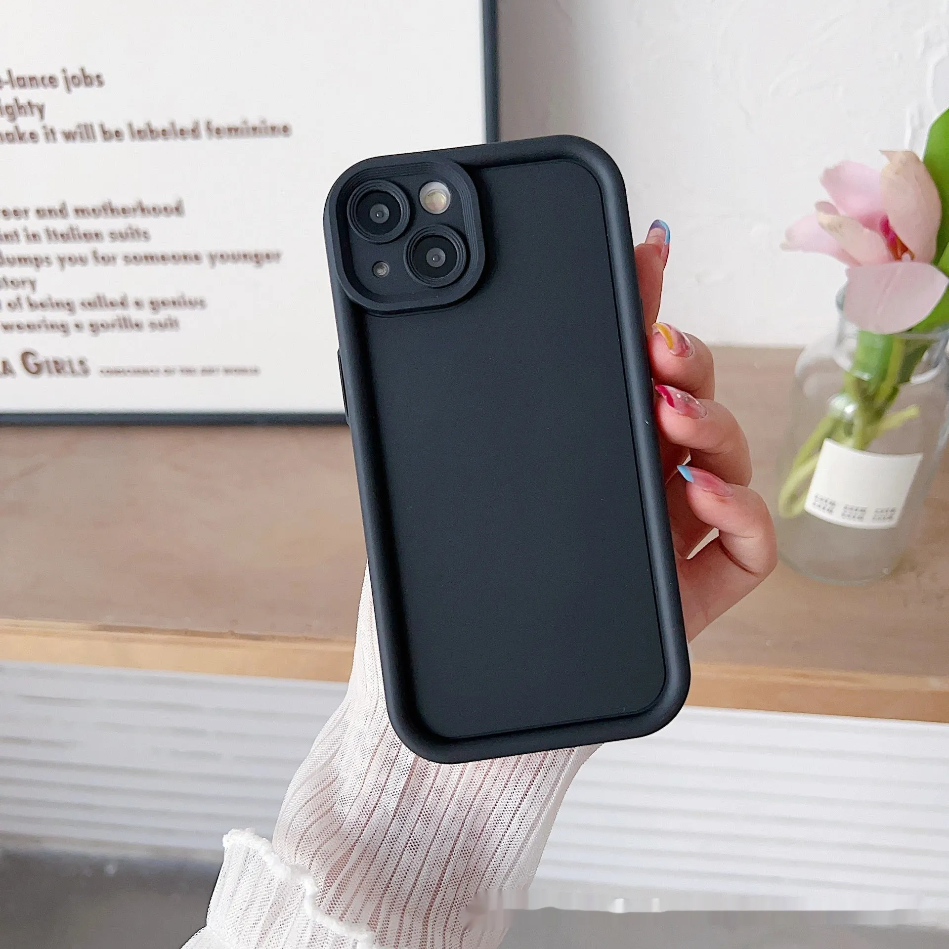 Frosted TPU phone case for Xiaomi with bracket and lanyard holes, solid colour soft shell
