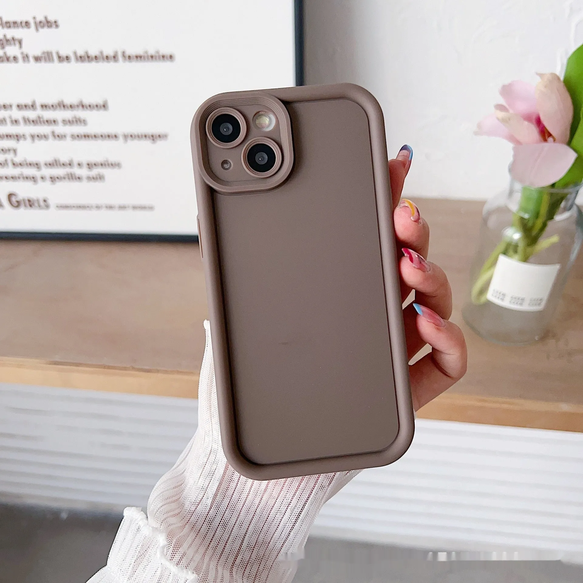 Frosted TPU phone case for Xiaomi with bracket and lanyard holes, solid colour soft shell