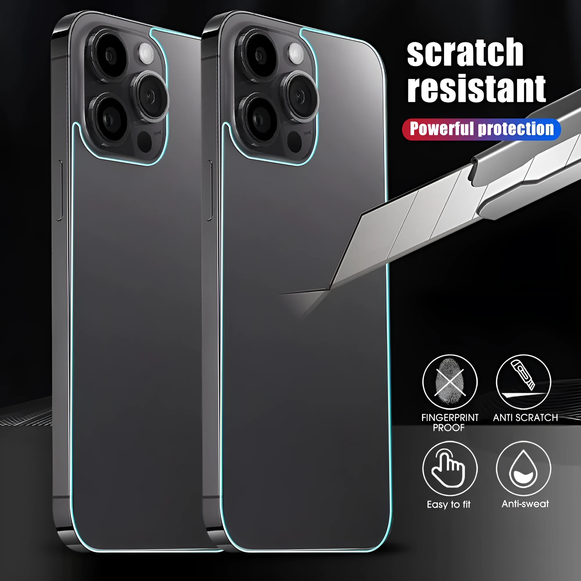 Tempered back glass film for iPhone 12 to 15 series showing rear panel protection