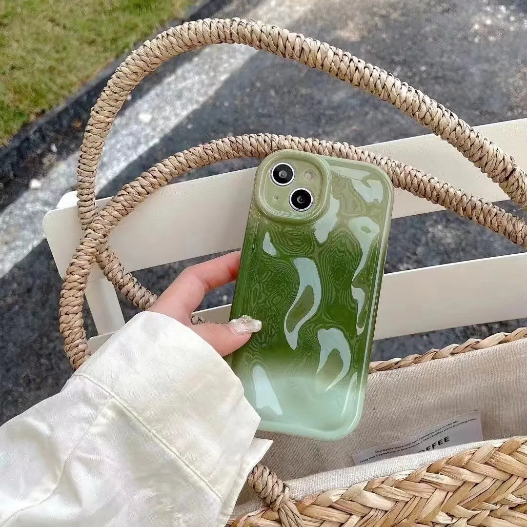 Japanese Korean style meteorite pattern blooming TPU phone case in green and pink for Apple iPhone