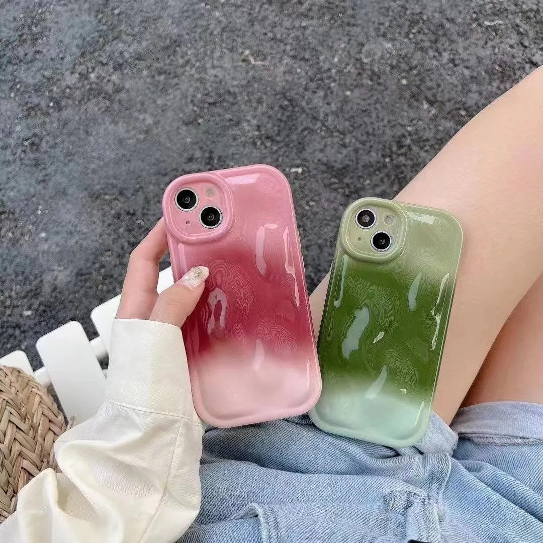 Japanese Korean style meteorite pattern blooming TPU phone case in green and pink for Apple iPhone