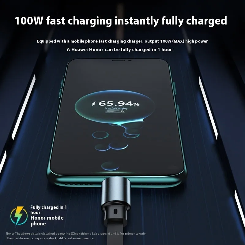 Telescopic three-in-one fast charge data cable 1.2m in black with Type-C, Apple Lightning, and MICRO interfaces