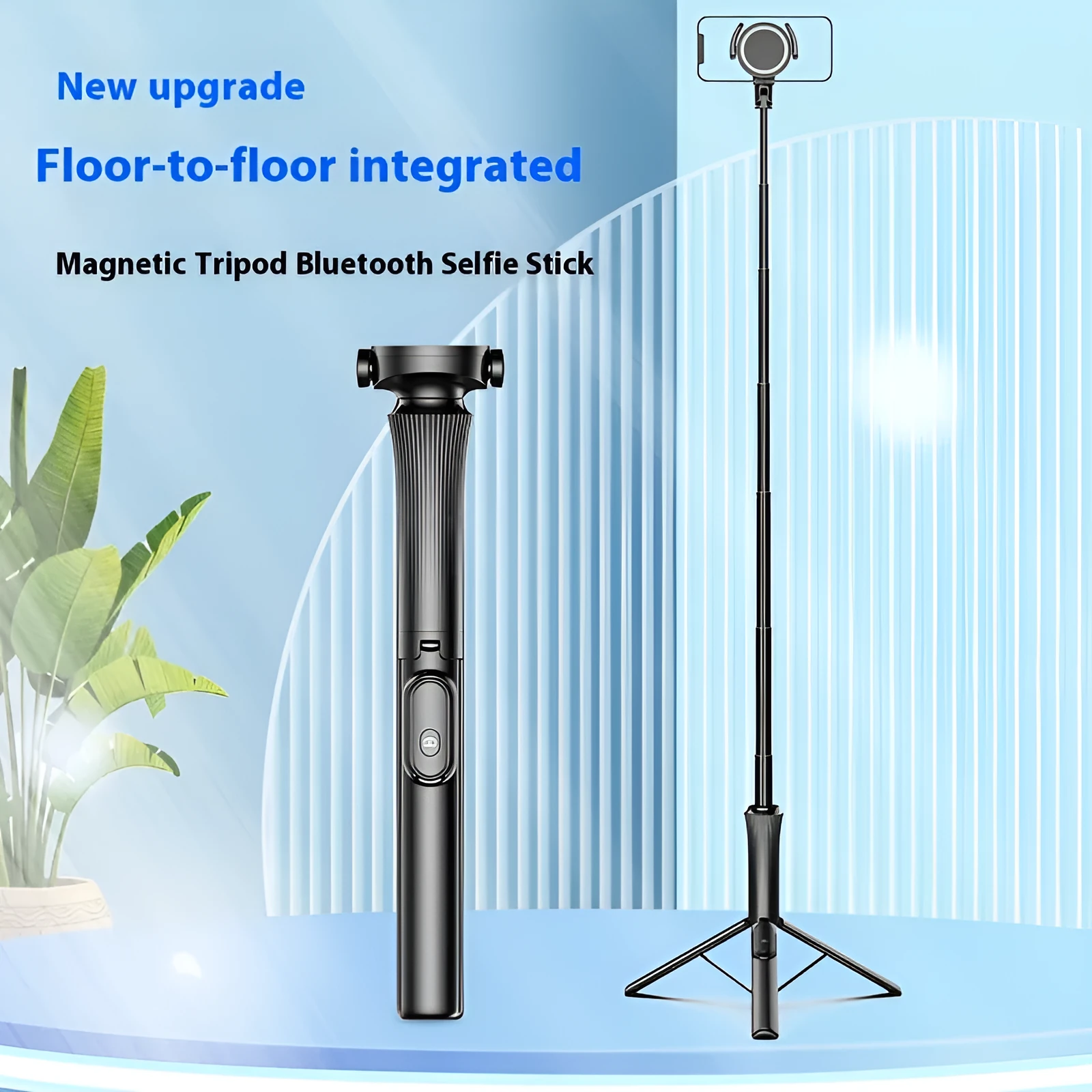 Bluetooth floor magnetic selfie stick with Magsafe bracket in black at 150cm height