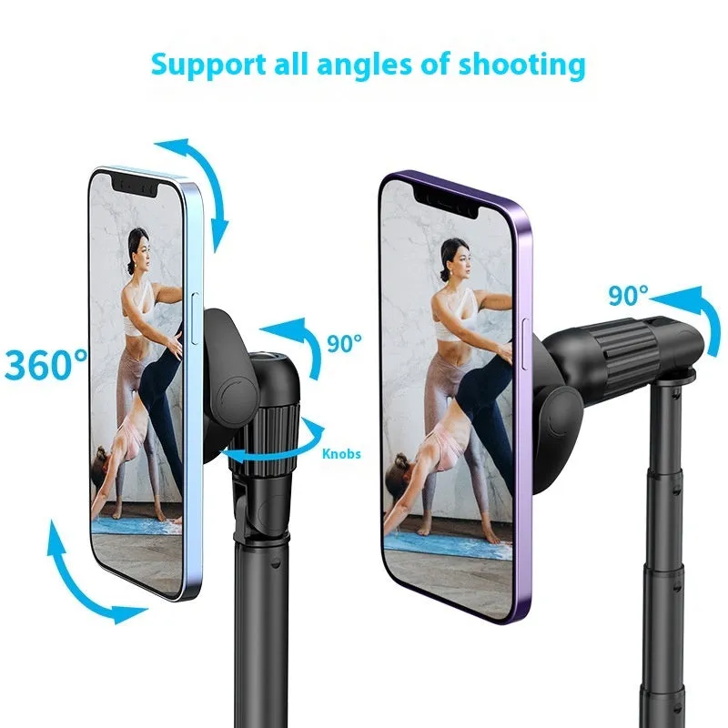 Bluetooth floor magnetic selfie stick with Magsafe bracket in black at 150cm height
