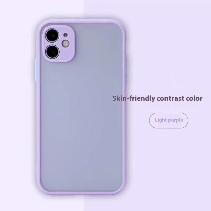 Fine-hole frosted contrast colour phone case for iPhone with silicone back cover