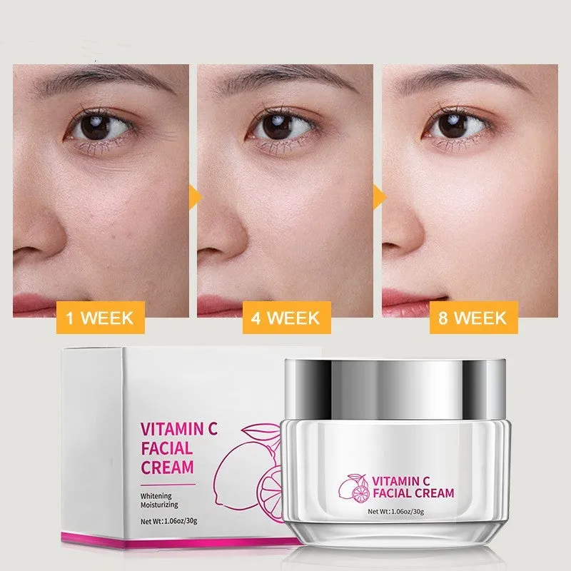 30g Vitamin C face cream jar with compact 6x6x5.2cm dimensions for universal skin types