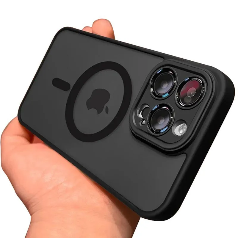 Frosted magnetic PC phone case for iPhone 11 Pro Max to 16 Pro Max in black with anti-fingerprint finish