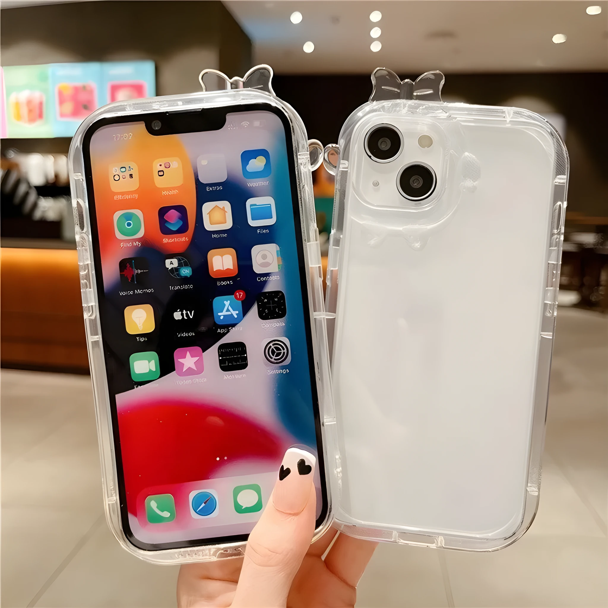 Small Monster transparent TPU phone case for iPhone, creative airbag protective cover with anti-fingerprint finish