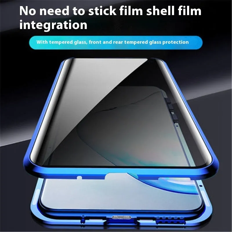 Samsung S24 Plus double-sided magnetic metal flip phone case in black with peep-proof glass back
