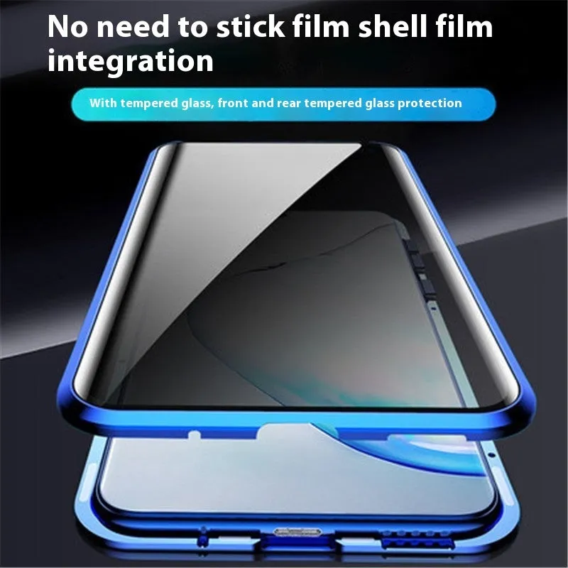 Samsung S24 Plus double-sided magnetic metal flip phone case in black with peep-proof glass back