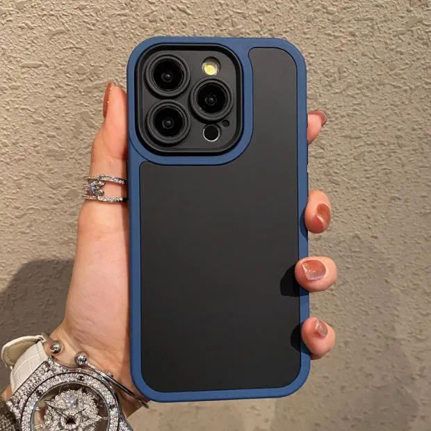 Two-in-one drop-resistant PC phone case for iPhone 12-15 series, grinding finish, five colour options including gray black and titanium silver