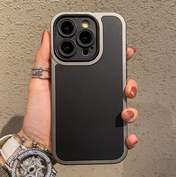 Two-in-one drop-resistant PC phone case for iPhone 12-15 series, grinding finish, five colour options including gray black and titanium silver