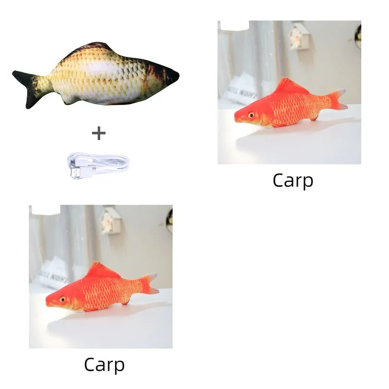 Electronic jumping fish cat toy measuring 30cm with multicolor PP design and USB cable