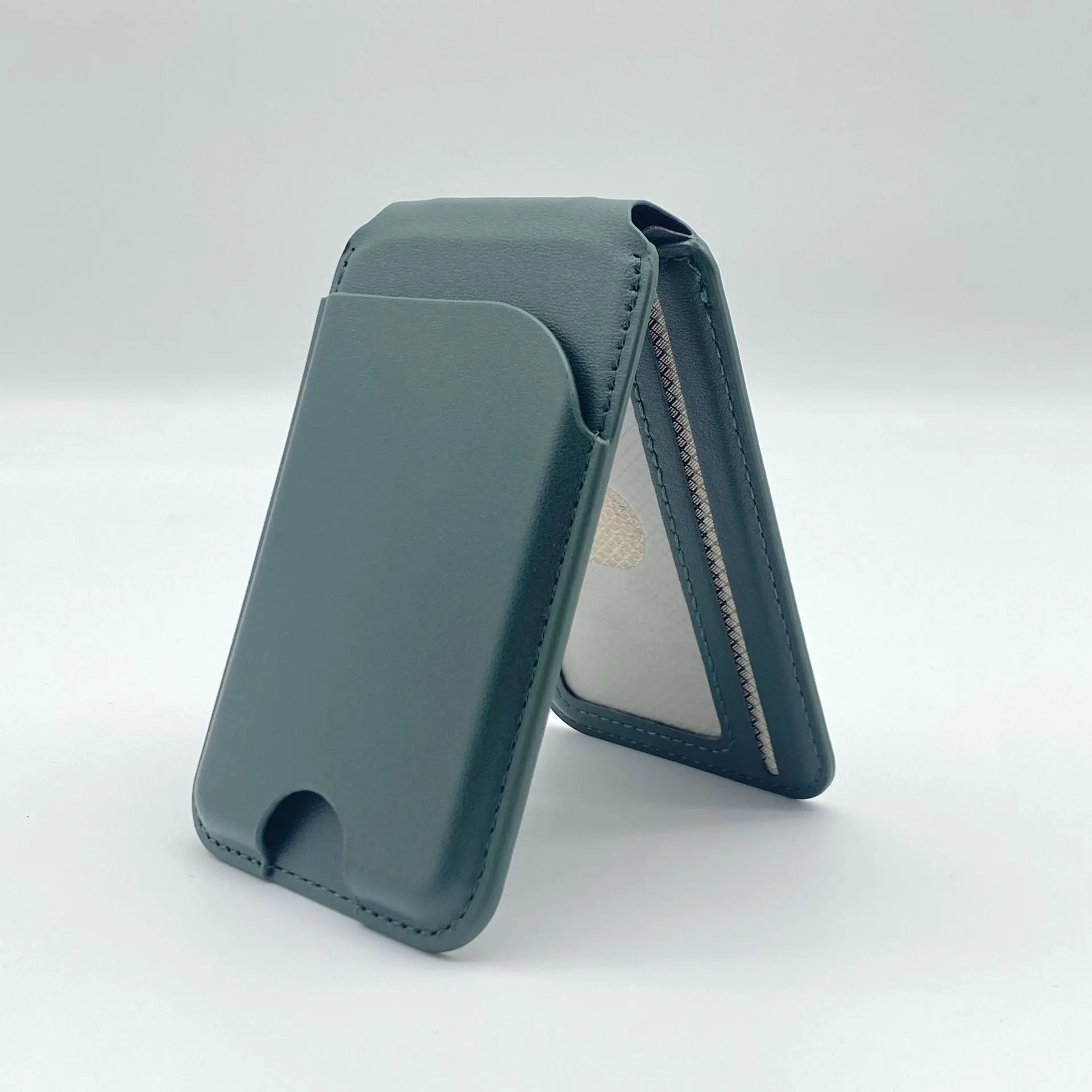 Leather magnetic bracket card holder in black with anti-fingerprint surface for Opp Bag
