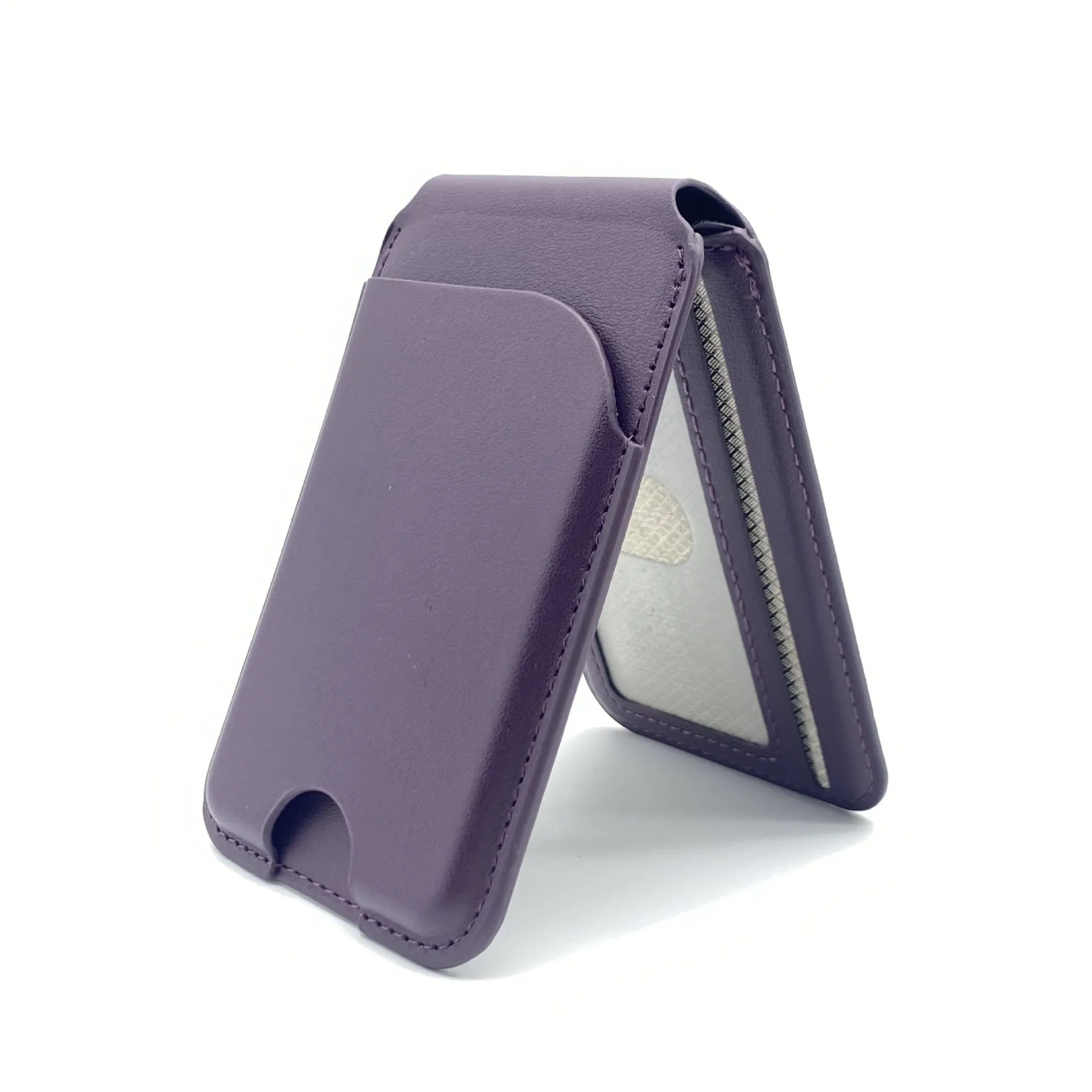 Leather magnetic bracket card holder in black with anti-fingerprint surface for Opp Bag